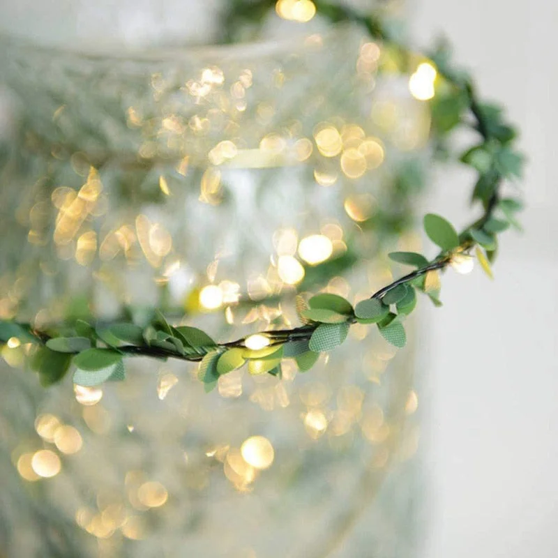 2M 20LED Green Leaf Garland Fairy LED String Lights Artificial Leaf Vine for Christmas Home Wedding Birthday Party Decorations