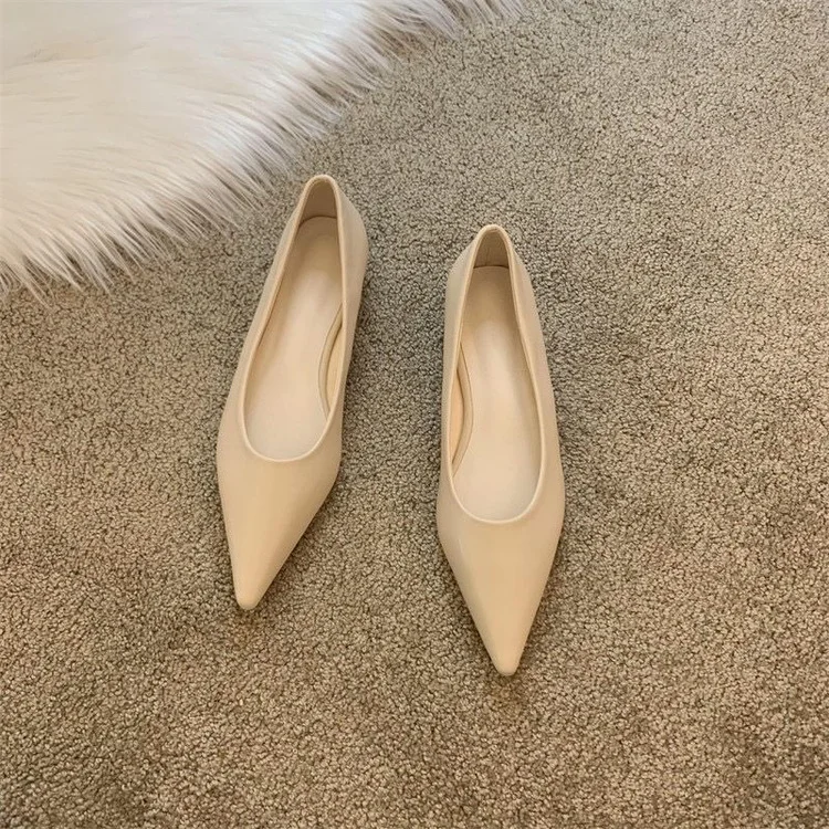 Wongn Wongn Shoe Women 2023 New Style Pointed Shallow Flat Single Shoe Low Heel Ladle Shoes Work Shoe Women
