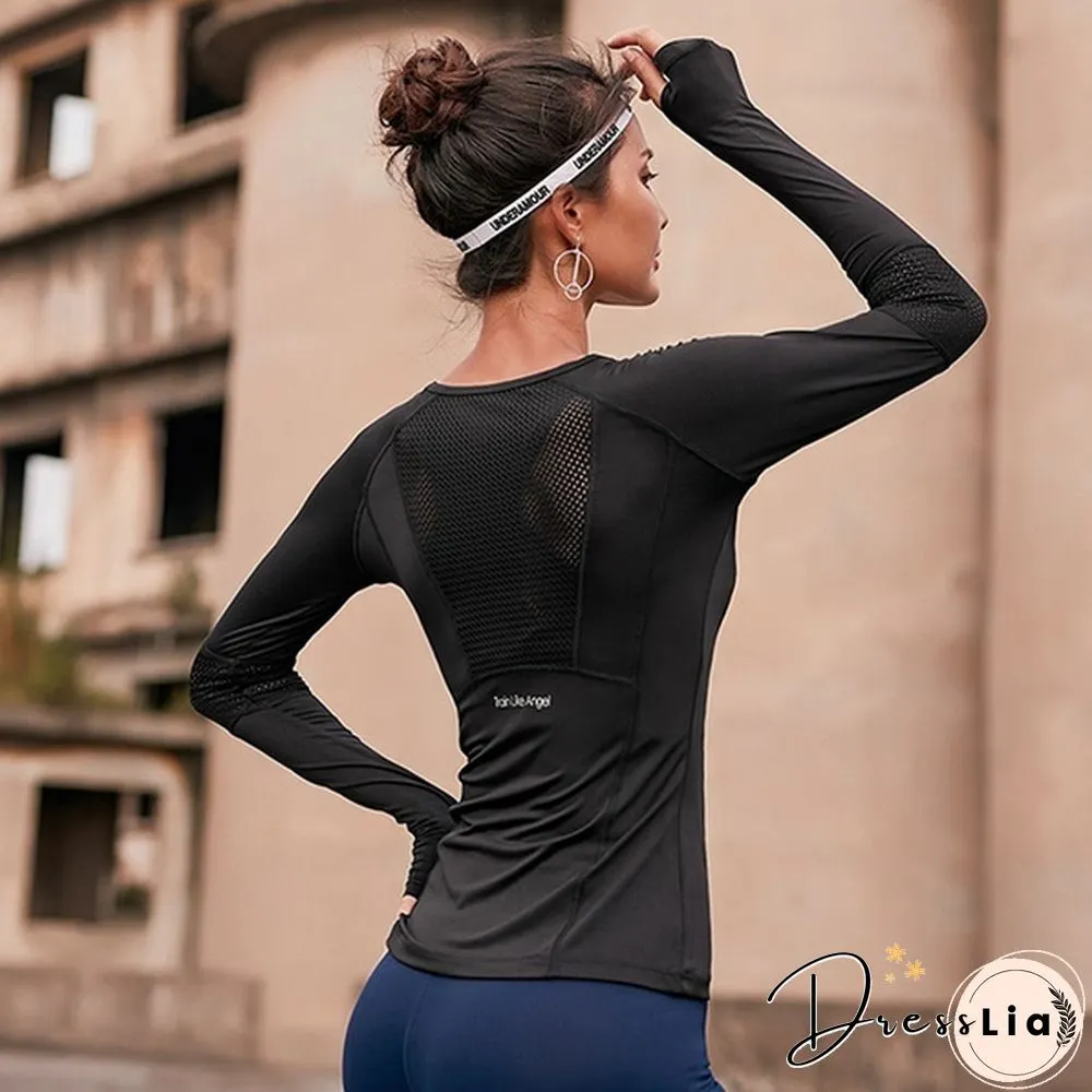 Women Mesh Hollow Out Yoga Top Full Sleeve Sport Shirt Quick Dry Fitness Clothing Gym Running Jogging Shirts Slim Activewear