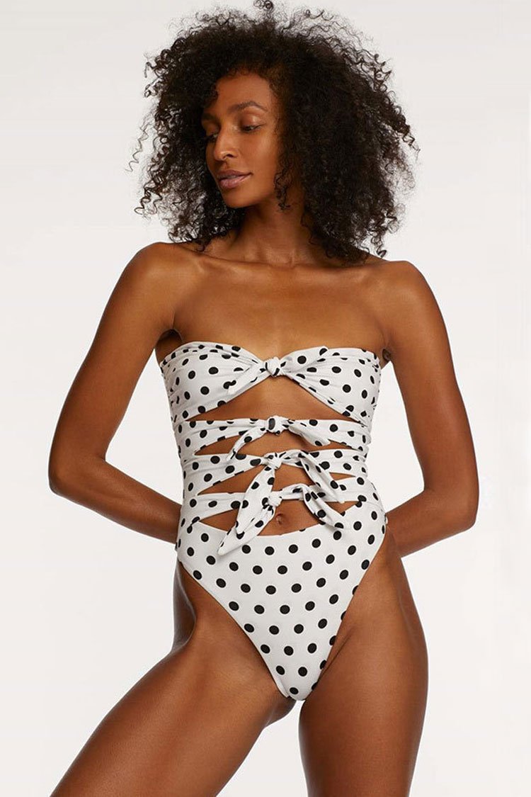 High Leg Knotted Front Cutout Bandeau One Piece Swimsuit - Shop Trendy Women's Clothing | LoverChic