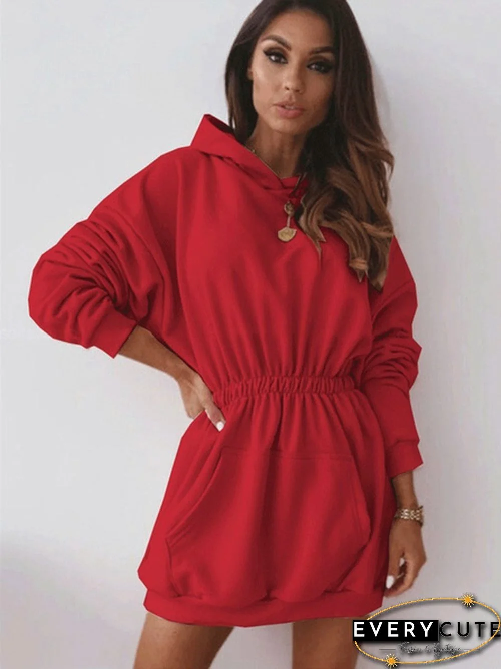 Women Fashion Long Sleeve Casual Dress Slim Waist Long Sleeve Sports Dress Hoodies Sweatshirts