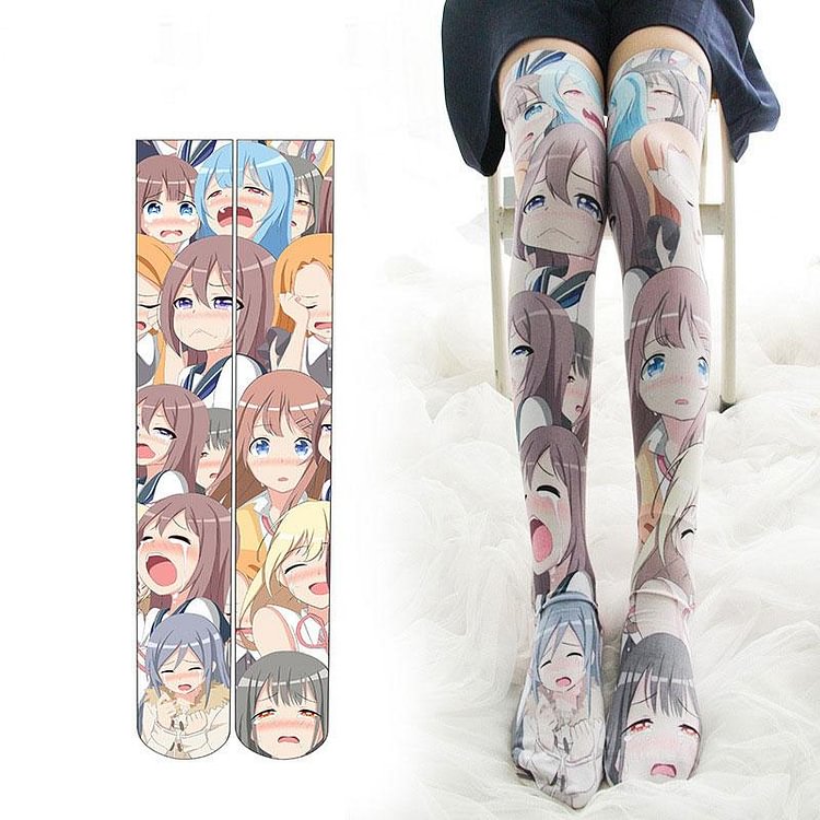 Japanese Cartoon Cry Print High Socks Long Over the Knee - Modakawa