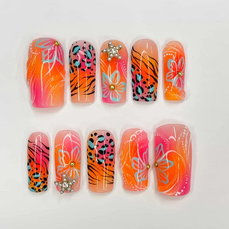 Tropical Tiger Print Press On Nails