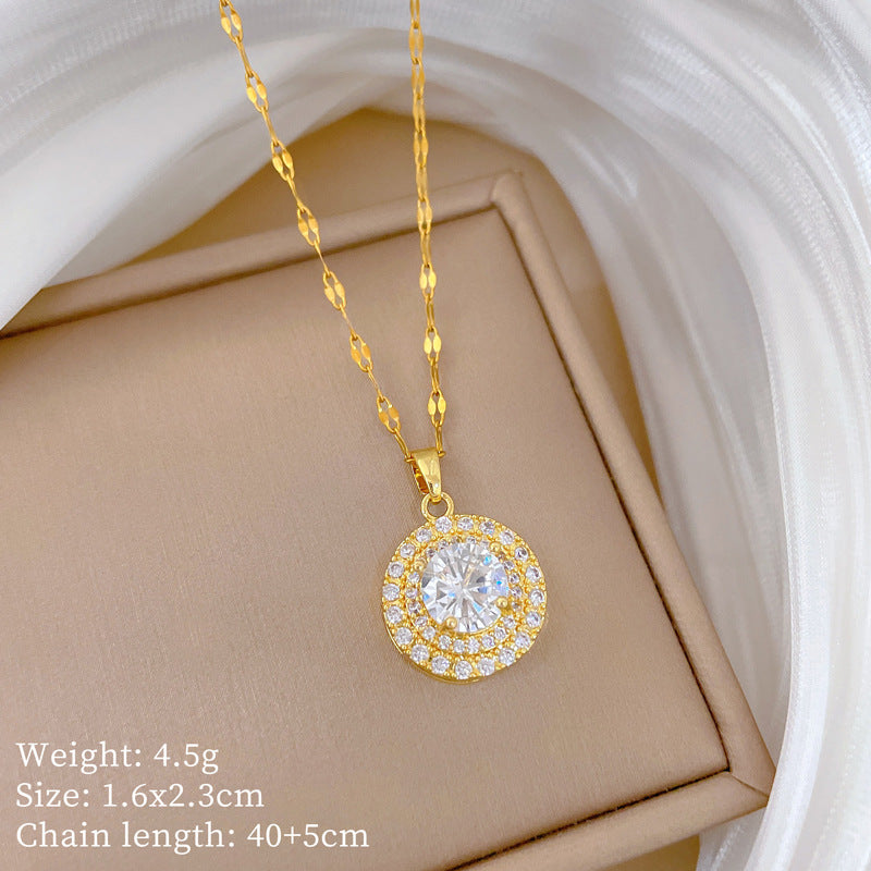 Copper Micro-Inlaid Cross Fashionable And Gorgeous Full Diamond Necklace For Women All-Match Clavicle Chain Titanium Steel