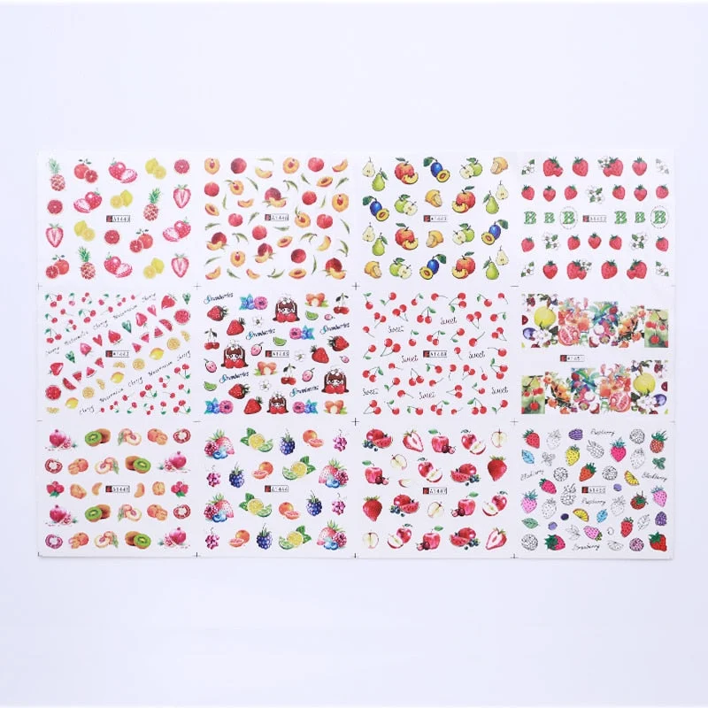 12Pcs Leaves Flowers Design Water Decals Stickers For for Nails Inscriptions Nail Art Decoration Tips-Nail Inspo