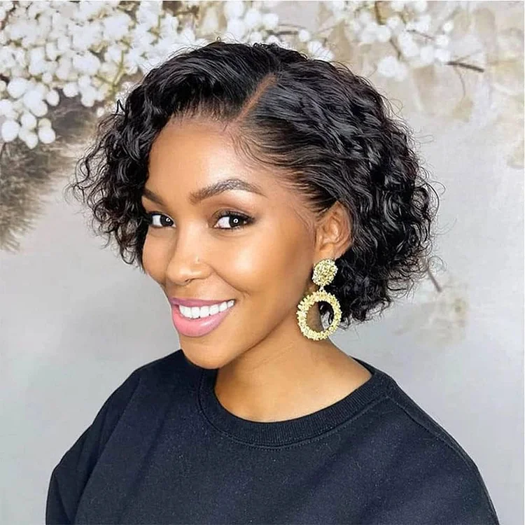 Black 6 Inch Short Wig Bob Curly Hair