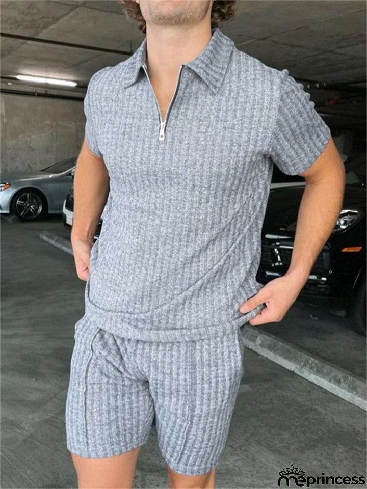 Men's Vertical Stripe Short Sleeve Pullover Loose Sets for Holiday