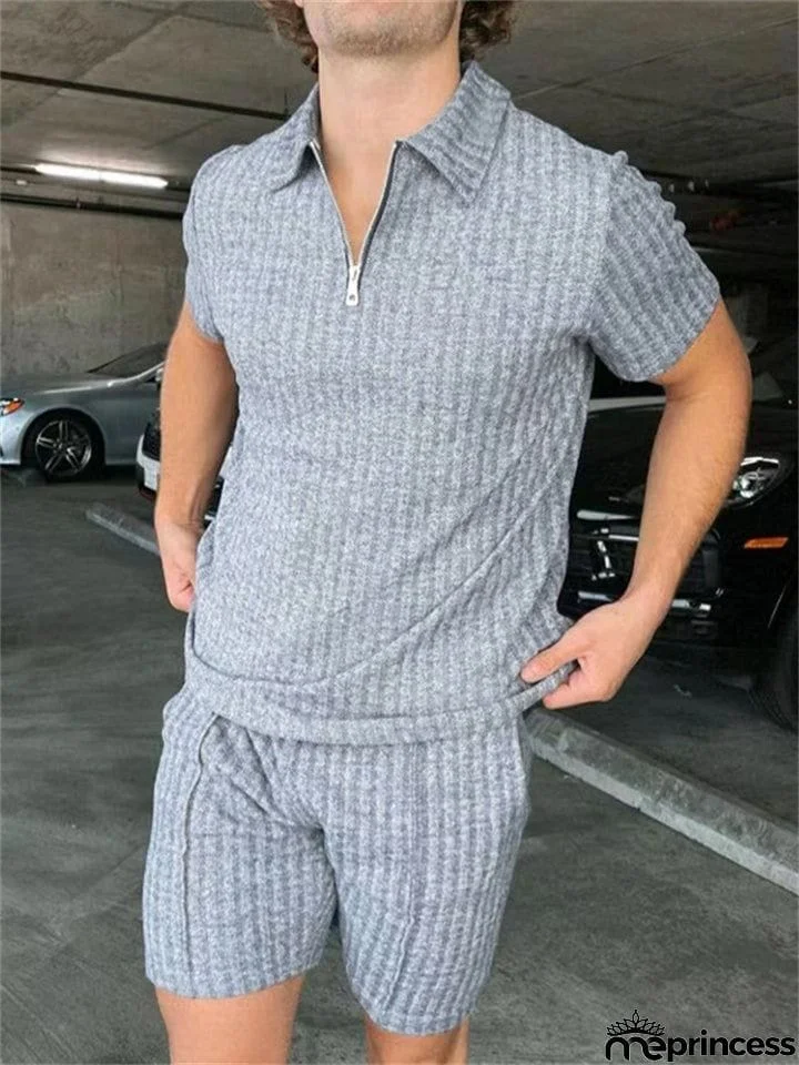 Men's Vertical Stripe Short Sleeve Pullover Loose Sets for Holiday