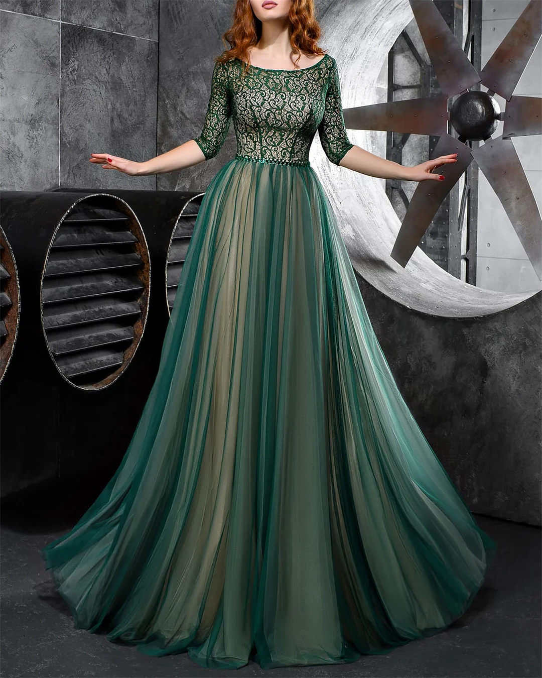 Women's Green Lace Mesh Dress