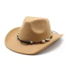 Unisex Fall Vintage Western Cowboy Woolen Sun Protection Wide Brim Hat by Inlyline