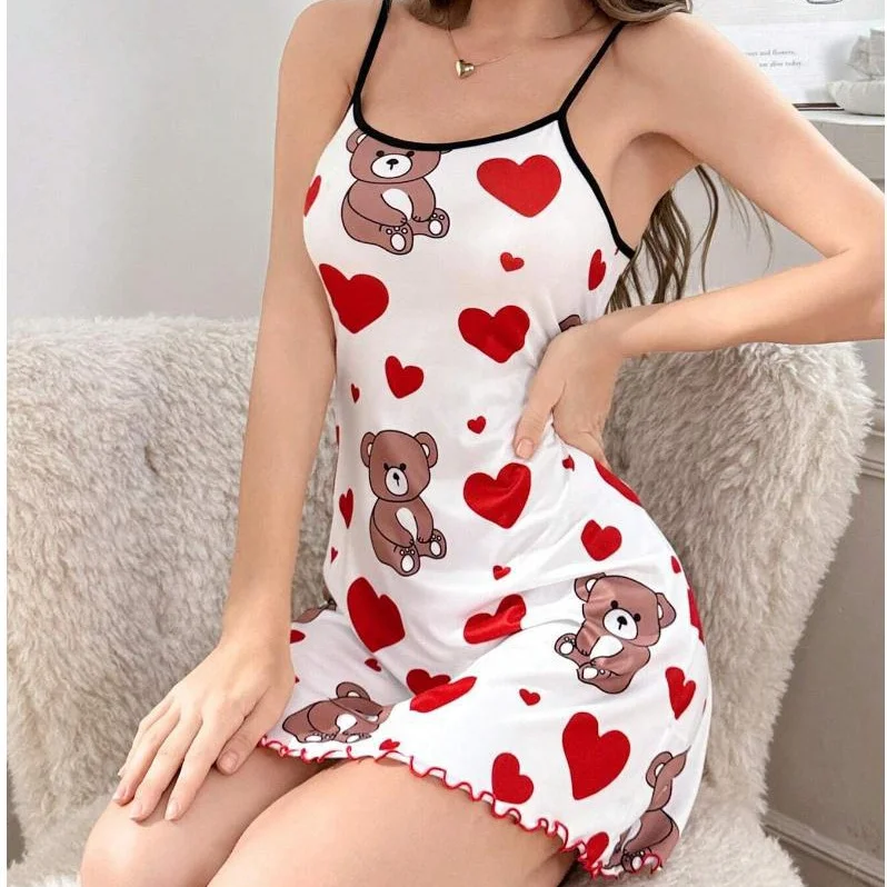 Nigikala Nigikala Hot New Pajamas Set Women's Milk Silk Pajamas Sling Skirt Cute Print Source