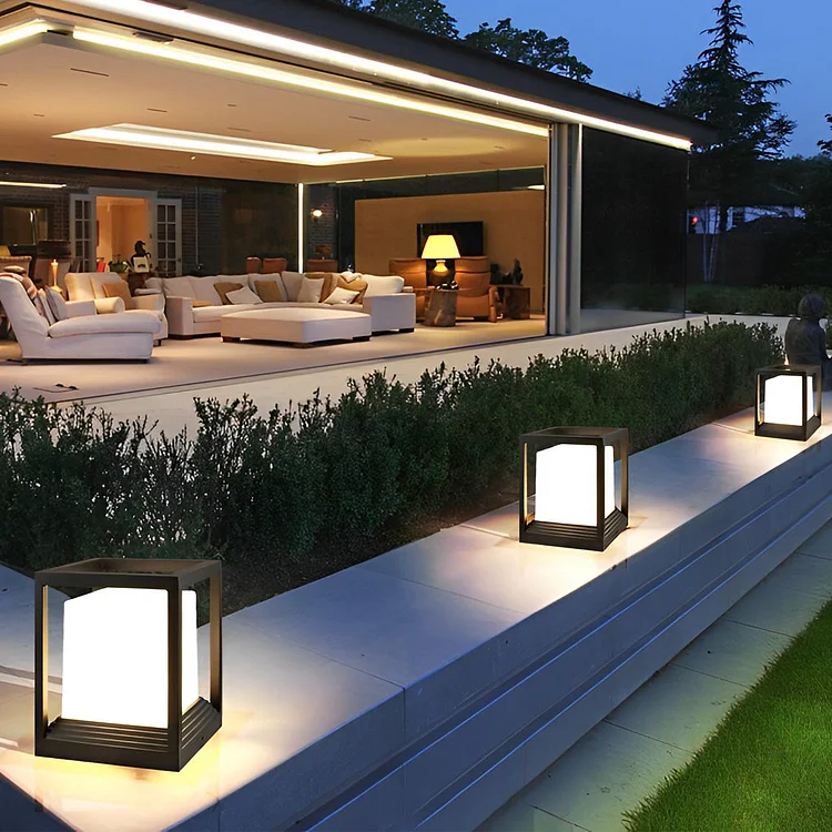 Minimalist Square Waterproof LED Black Modern Solar Fence Post Lights - Appledas