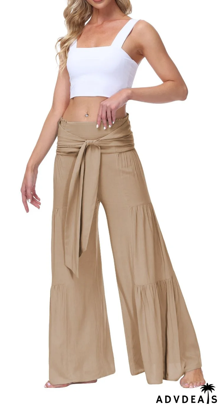 Tie Waist Tiered Wide Leg Pant