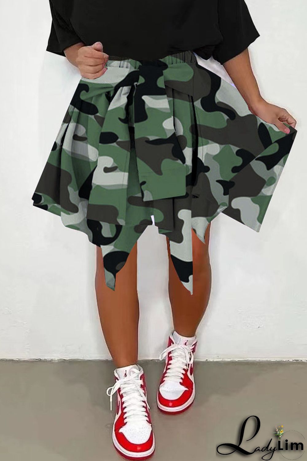 Pink Casual Street Print Camouflage Print Asymmetrical High Waist Type A Full Print Bottoms