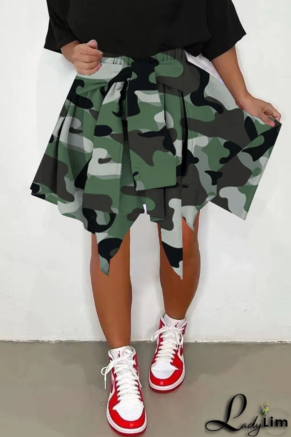 Pink Casual Street Print Camouflage Print Asymmetrical High Waist Type A Full Print Bottoms