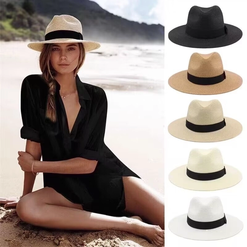 3 Pieces Unisex Elegant Basic Minimalist Solid Color Wide Eaves Straw Hat