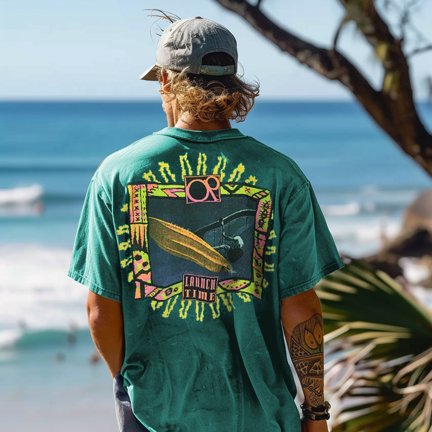 Men's Retro Surfing Printed T-shirt / [blueesa] /