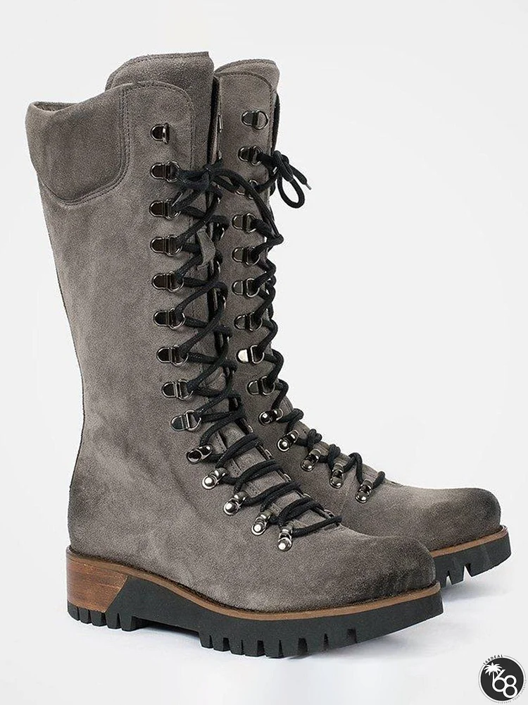 Retro Suede Zipper Martin Combat Boots | 168DEAL