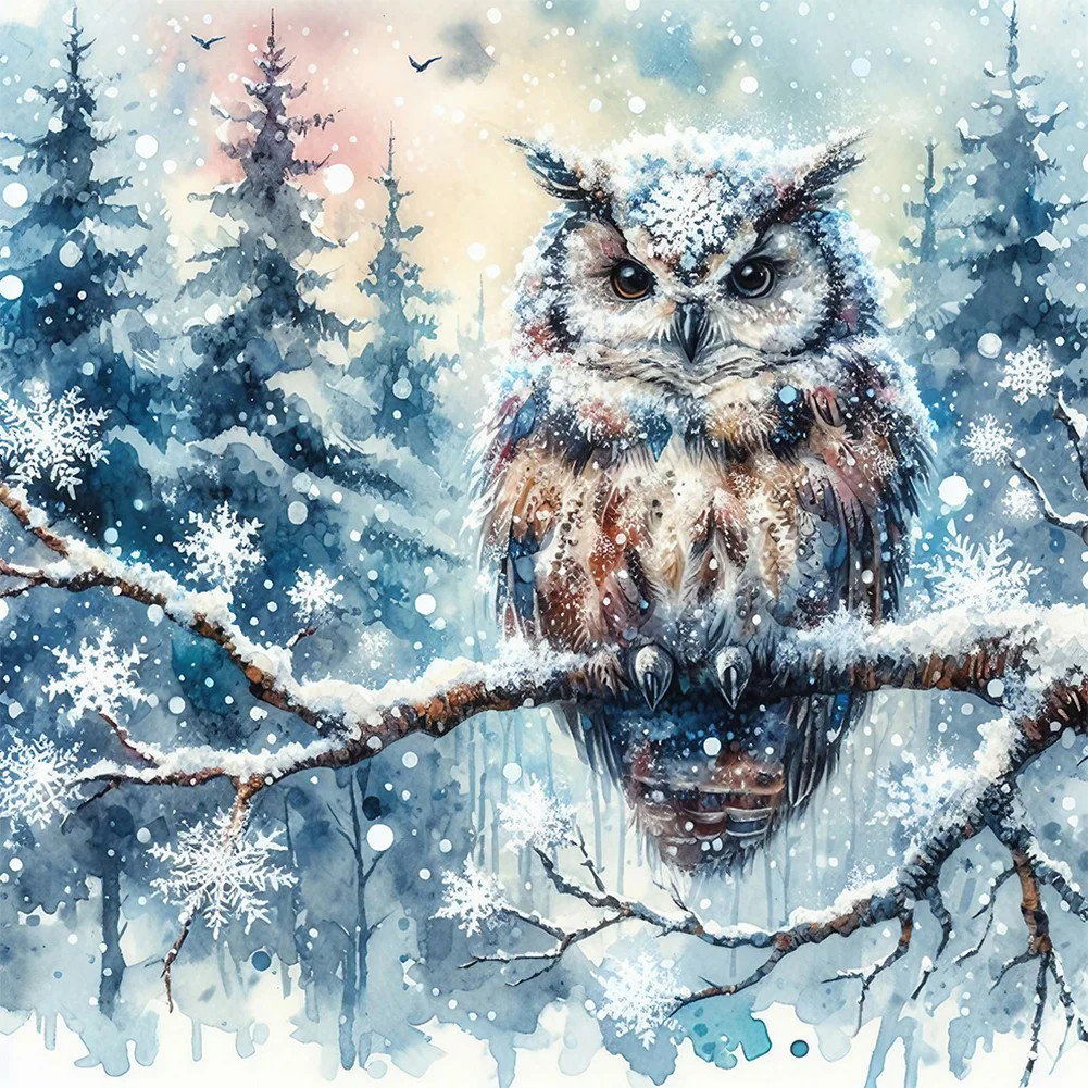 Diamond Painting - Full Round Drill - Winter Owl(Canvas|30*30cm)