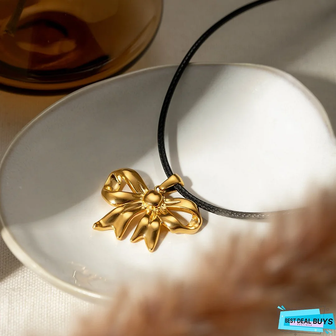 18K Gold-Plated Bow Pendant Necklace