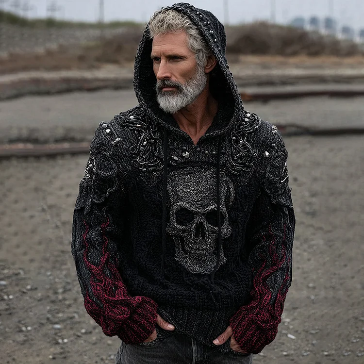 Men's Dark Style Skull Flame Retro Long-sleeved Hooded Sweater