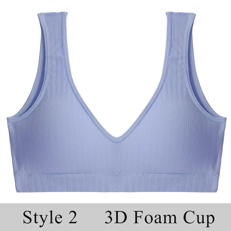 FINETOO Women Seamless Bralette Underwear Push Up U-Back Intimates Lingerie Femme Short Cropped Top Sexy V-Neck Bra Tank Tops