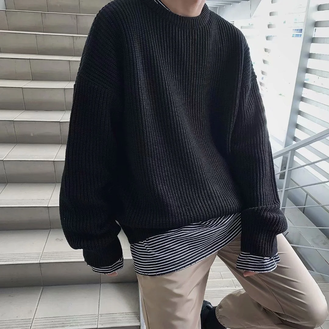 Inongge Mens Clothes Knitted Sweater Korean Fashion Sweaters Men Autumn Solid Color Sweater Slim Fit Men Streetwear Men Pullovers