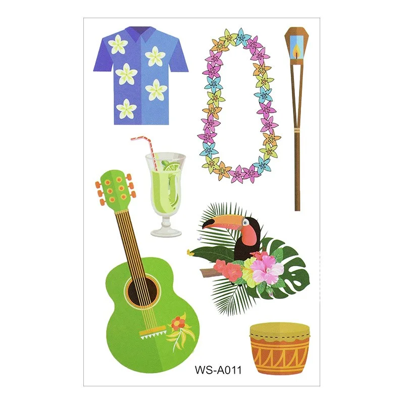 10Sheets Hawaiian Party Aloha Temporary Tattoo Sticker Waterproof Tropical Flamingo Party Luau Summer Beach Birthday Decorations