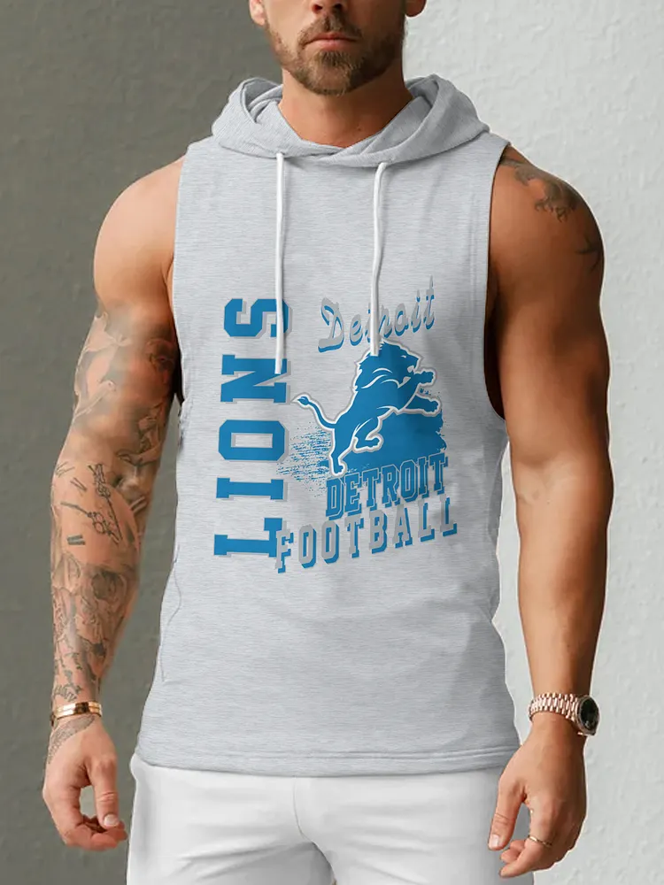 Detroit Lions Men's  Casual Comfy Sleeveless Hooded Tank Top