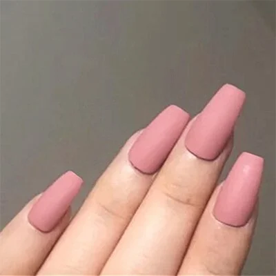 24pcs/Set Coffin Fake Nails Europen and American Pink Blue Black Ballerina False Nails Full Artificial Nail Tips with Glue-Nail Inspo