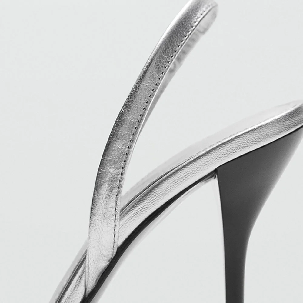 Silver Round Toe Stiletto High Heel Flip Flop Summer Sandals