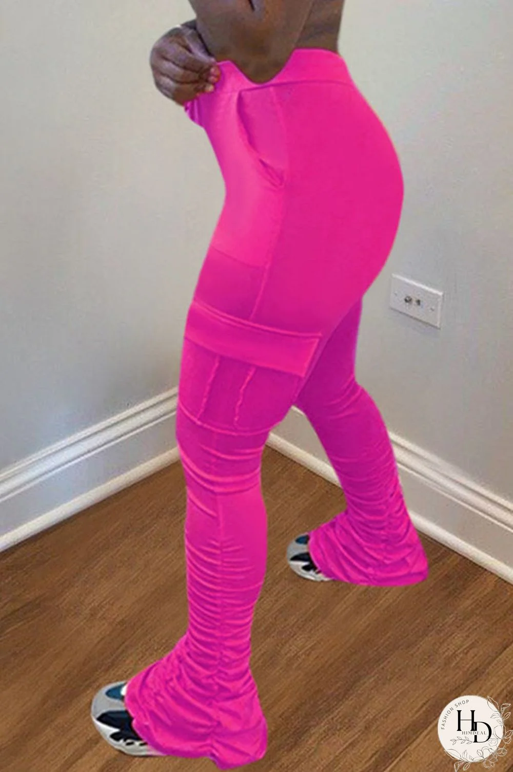 Yellow Drawstring High Solid Pocket Draped Boot Cut Pants Bottoms