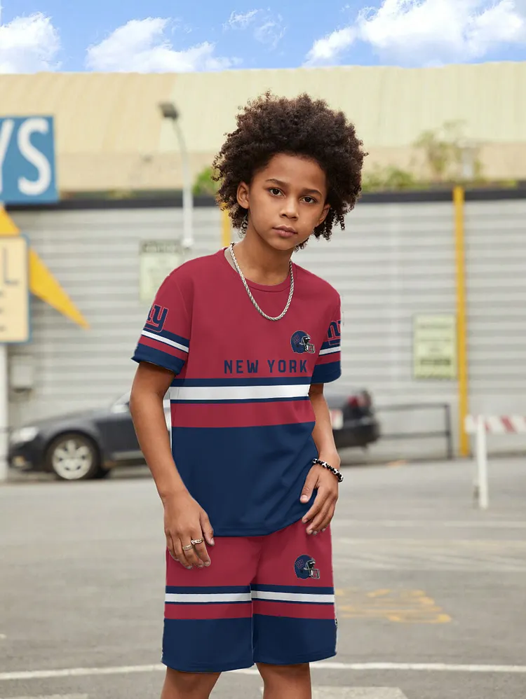 New York Giants New Design Kids（5-14Y)' Casual Crew Neck T-shirt And Drawstring Shorts  2pcs/Set
