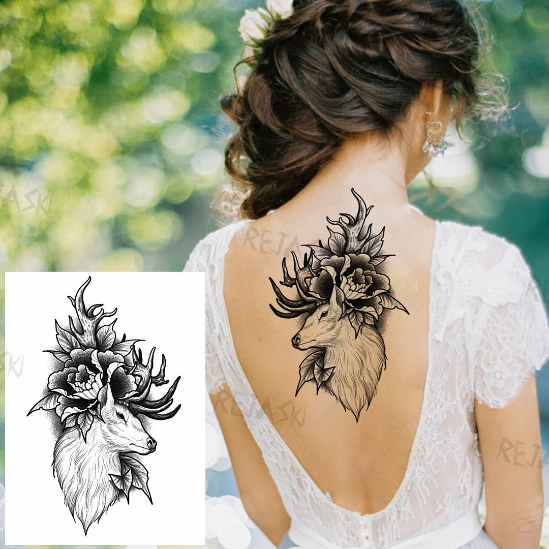 Sdrawing Butterfly Rose Flower Temporary Tattoos For Women Men Leopard Reindeer Henna Clown Fake Tatoos Waterproof Tattoo Stickers
