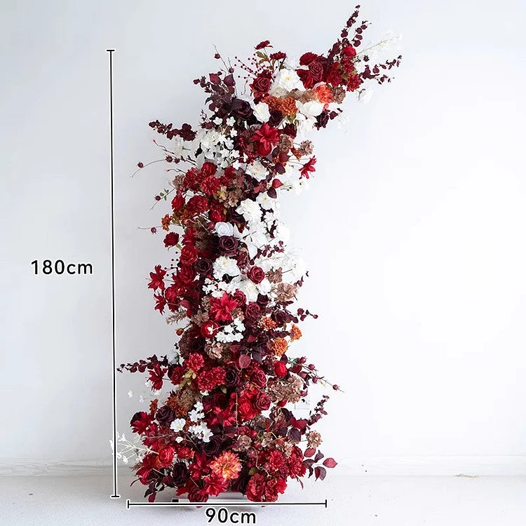 Burgundy Rose Flower Row Decor Wedding Backdrop Horn Arch Floral Arrangement