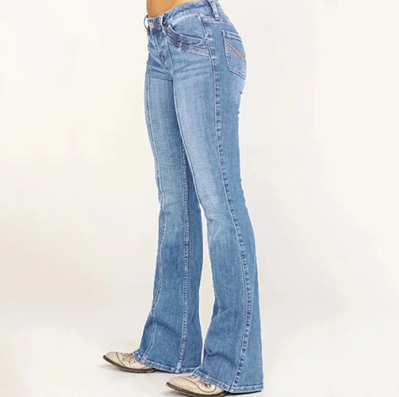 Women's Denim Low Waisted Flared Pants
