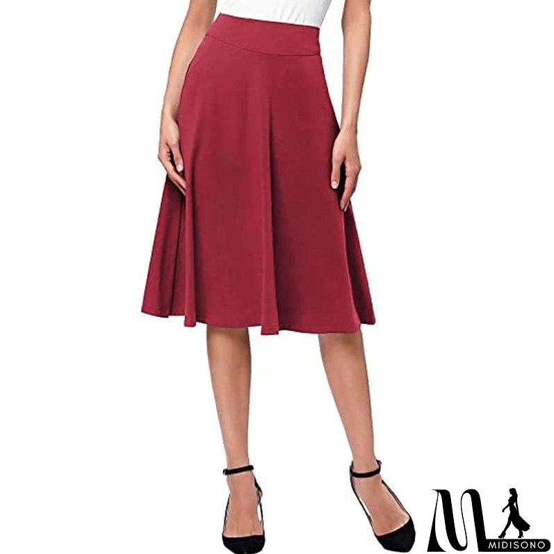 Women's Swing Work Skirts Midi Black Yellow Light Green Wine Skirts Knitting Elegant Office / Career S M L