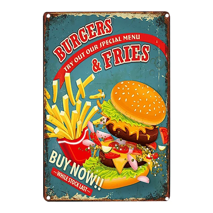 Hamburger - Vintage Tin Signs/Wooden Signs - 7.9x11.8in & 11.8x15.7in