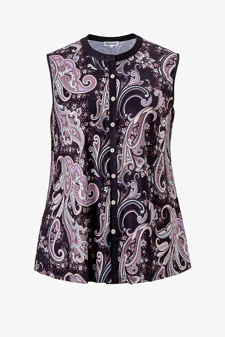 Plus Size Paisley Print Button Up Tank Top  Flycurvy [product_label]