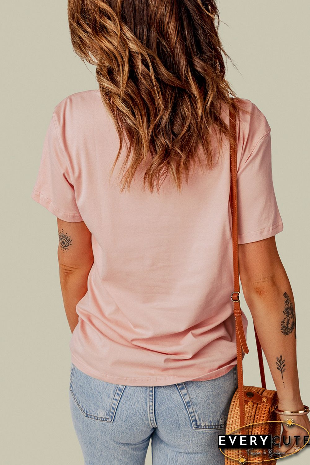 Pink Texas Map Graphic Print Crew Neck T Shirt