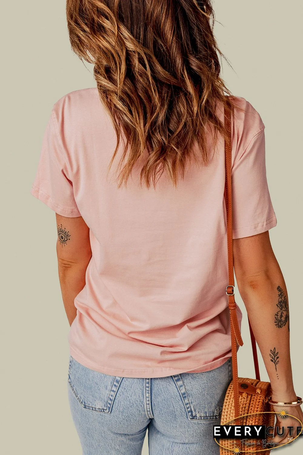 Pink Texas Map Graphic Print Crew Neck T Shirt