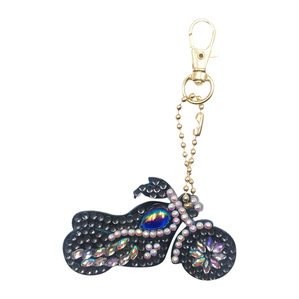 Motorcycle Special Shaped DIY Bright Diamond Painting Kit Keychain for Bag(Double Side)