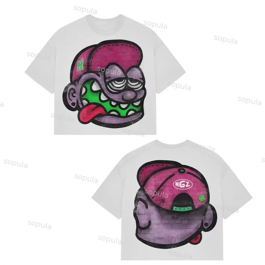 Sopula Vintage Cartoon Big Face Graphics 100% Cotton Cropped T-Shirts