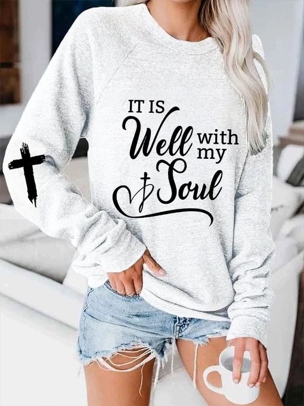VChics Women's It Is Well With My Soul Cross Print Sweatshirt