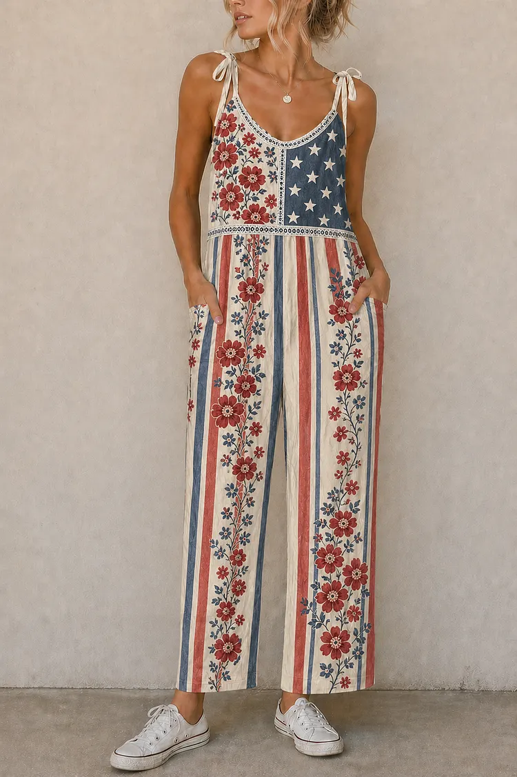 Cozy Americana Floral Suspender Jumpsuit