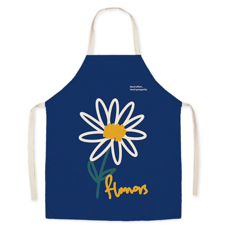 Linen Kitchen Apron - Blue Flower letclo 