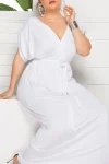 Plus Size Elegant Lace Up Solid Deep V Neck Maxi Dress