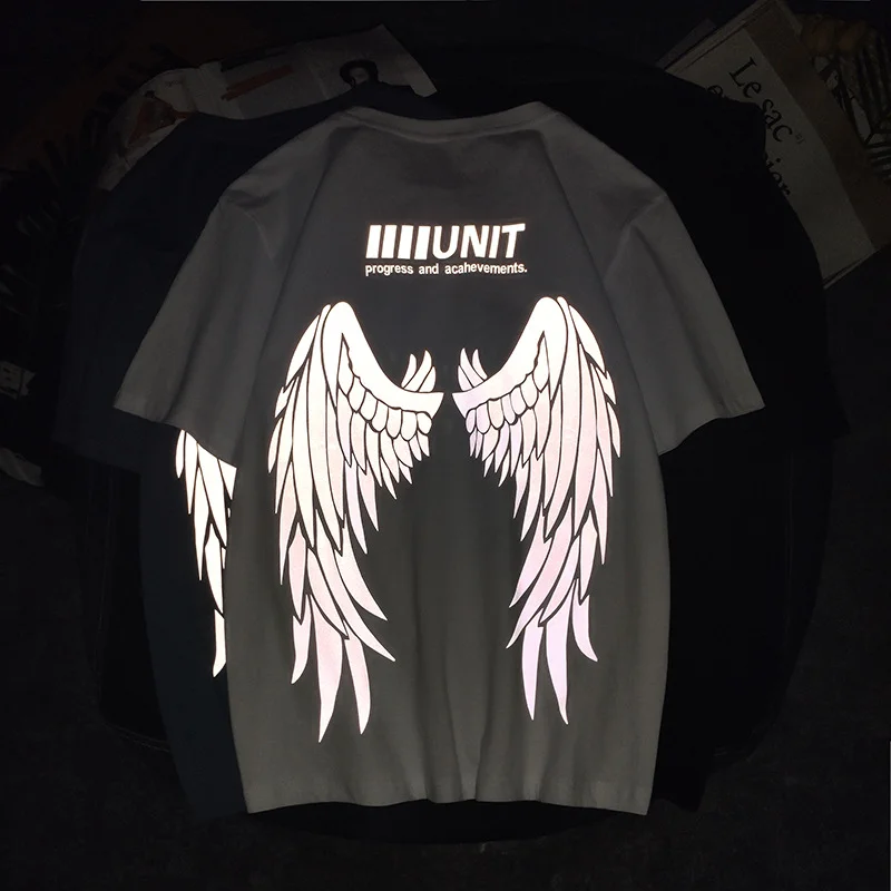  Reflective high street trend men's and women's round neck short-sleeved loose printed cotton top