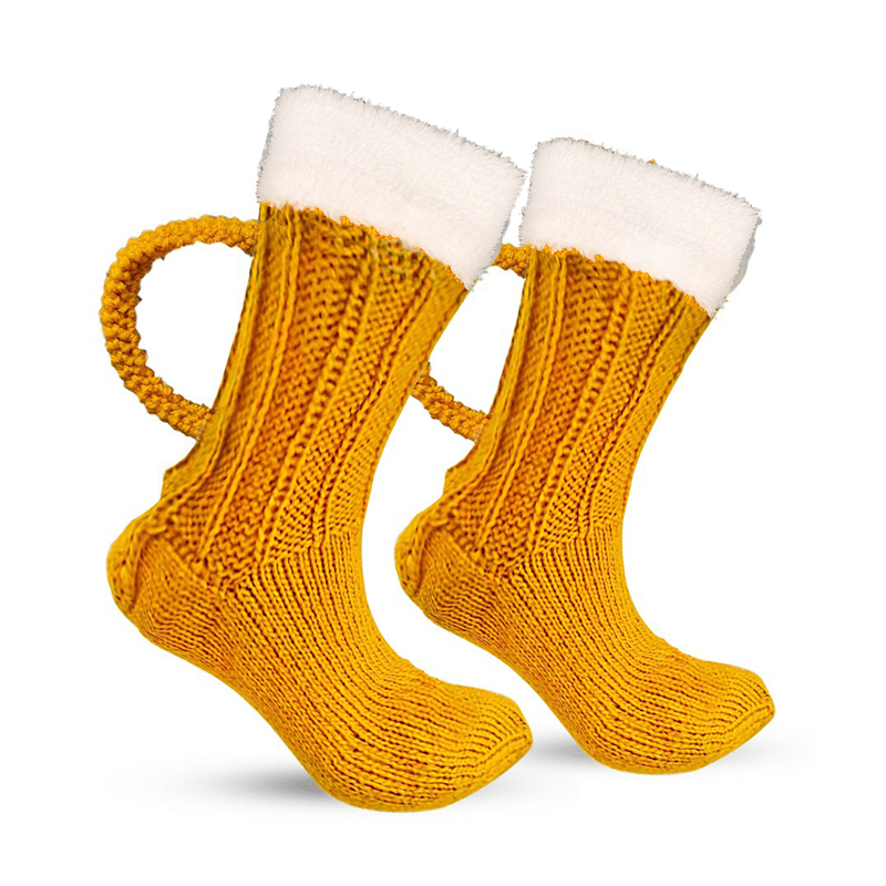 Unisex Beer Socks Terry Thick Wool Socks 3D Beer Mug Socks Floor Socks Warm Mid-calf Socks、、URBENIE