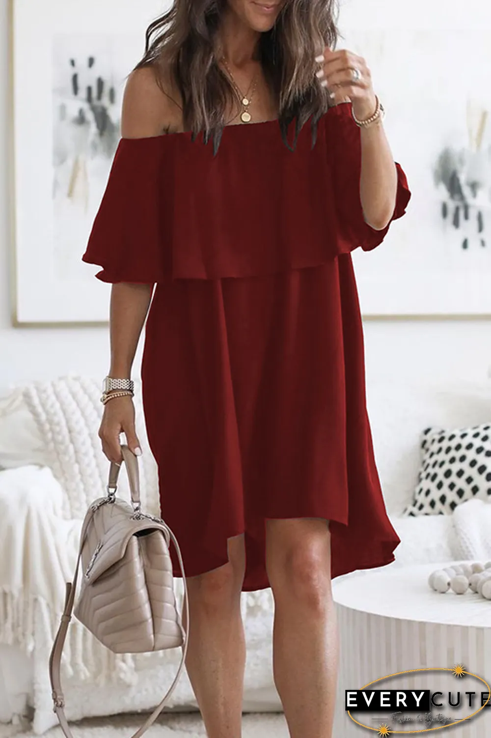 KarliDress One-shoulder Ruffled Sleeve Dress P12694